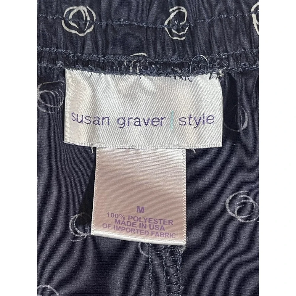Susan Graver Style Navy Blue Swirl Print Shirt and Shorts Set Womens Medium